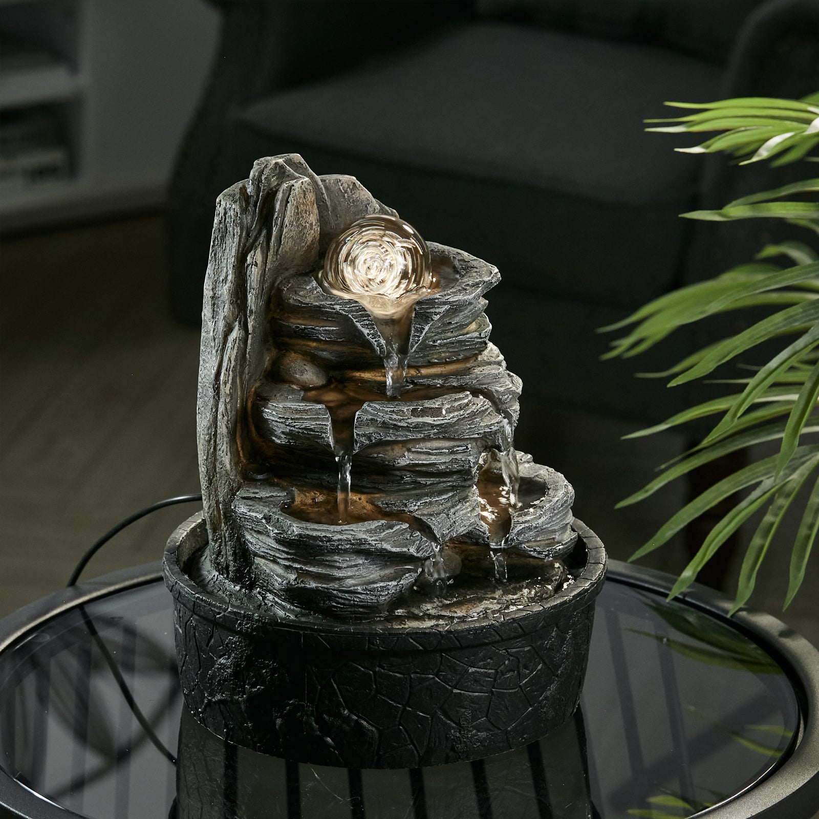 Tabletop Water Fountain with LED Crystal Ball Decor